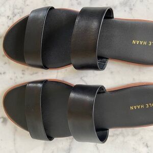 Cole haan black leather double band slide sandal